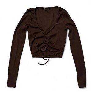 Zara Brown Ruched Crop Top